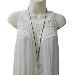 Chico’s Long Teardrop Clear Acrylic Pendant Necklace on Black Cord